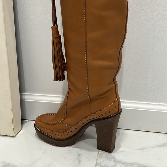 YSL Rive Gauche Brown Leather Boots 👢 👢Brand 🆕 size 8/ size 38 European - Picture 3 of 13